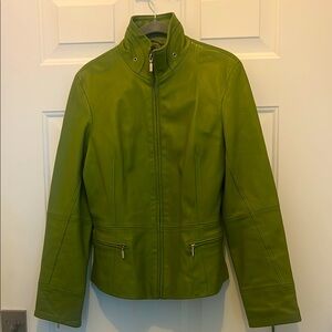 Georgiou Studio 100% leather lined zipper green jacket
